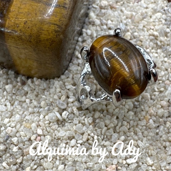 Alquimia Silver Ring with Brown Tiger's Eye and Intricate Design - Picture 1 of 2